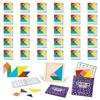 BONNYCO Tangram Legno Bambini Pack 30 Gadget Compleanno Bambini. Mini Giochi Regalini Fine Festa Compleanno, Regalino Fine Festa Invitati. Persierini Giochini per Feste, Mini Puzzle Gadget Scuola