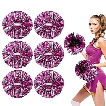 6PZ Cheerleading Poms con Maniglia Doppio End Shiny Cheer Poms per Le celebrazioni di Danza del Partito del Gioco di Sport (Rosso Rosa)