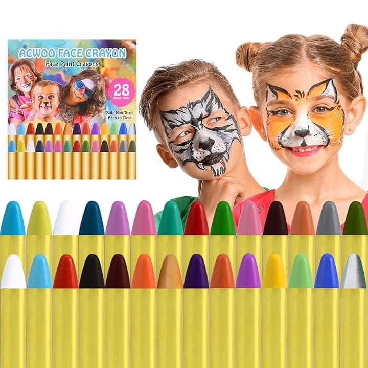 ACWOO Body Painting, 28 Colori Face Painting, Kit Pittura Pancia Face Painting Trucchi, Coloranti Naturale e Sicuro, Feste, Trucco Make-up, Halloween