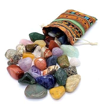 PURAJA PURAJA Set di pietre preziose | Mix colorato di pietre naturali burattate | Miscela di pietre preziose autentiche | Pratico sacchetto in tessuto colorato