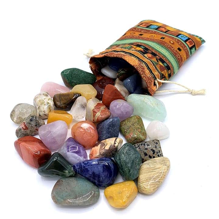 PURAJA PURAJA Set di pietre preziose | Mix colorato di pietre naturali burattate | Miscela di pietre preziose autentiche | Pratico sacchetto in tessuto colorato