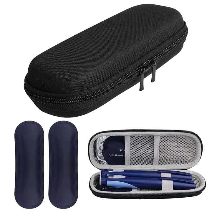 ACWOO Borsa Termica per Insulina, Borsa per Diabetici da Viaggio con 2 Impacchi di Ghiaccio, Portatile Custodia Per Insulina Per Diabetici, Perfetto per l'aereo, le Vacanze e i Viaggi D'affari (Nero)