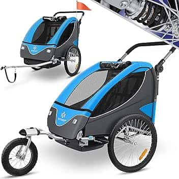 KESSER® Rimorchio per Bambini, ruotabile a 360°, con Sospensioni, 2in1 - Funzione Jogger/Rimorchio, Cintura a 5 punti, per 1 o 2 Bambini/max. 40kg