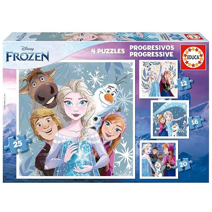 Educa - Puzzle Frozen | 4in1 Puzzle Progressivo 12/16/20/25 pezzi | Elsa, Anna, Disney Frozen | dai 3 anni (19735)