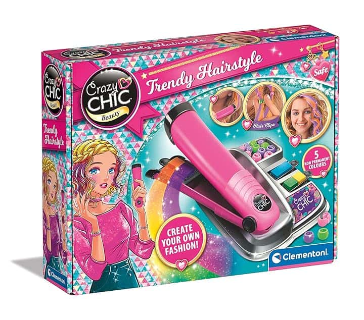 Clementoni Crazy Chic - Trendy Hairstyle, Piastra Colora Capelli e Set Perline per Decorazioni, Gioco Creativo Bambina 6+ Anni, Idea Regalo per Styling e Acconciature Uniche, Made in Italy, 18750