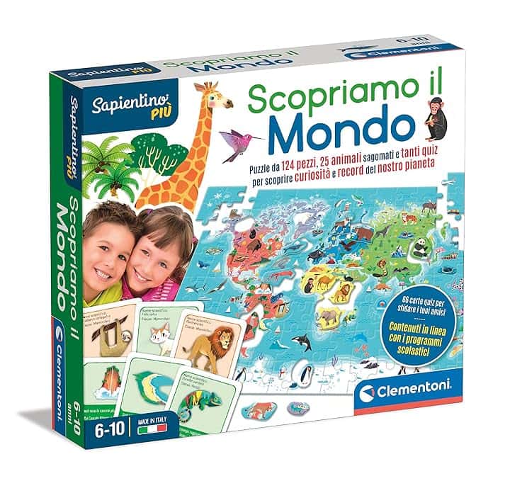 Clementoni - 16597 - Sapientino più - Scopriamo Il Mondo - Gioco Educativo sulla Geografia, Puzzle Planisfero per Bambini dai 6 Anni (Gioco in Italiano), Made in Italy The Forest Stewardship Council