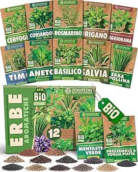 Set di semi di erbe bio - 12 varietà per una facile coltivazione in giardino, balcone o aiuola rialzata - Erbe aromatiche -Sementi di verdure