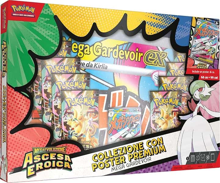 Pokémon: collezione con poster premium Mega Gardevoir dell’espansione Megaevoluzione - Ascesa Eroica del GCC Pokémon (1 carta promozionale olografica, 1 poster fronte-retro e 10 buste di espansione)