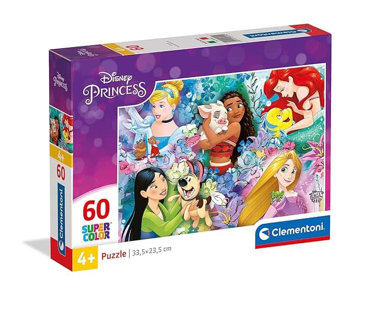 Clementoni - Puzzle Disney Princess 60 Pezzi Supercolor, Illustrazione Principesse Classici Disney, Idea Regalo, 33,5x23,5 cm, 26995 The Forest Stewardship Council