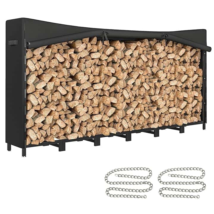 Outsunny Legnaia da Esterno in Acciaio, Portalegna da Esterno con Copertura Impermeabile Oxford 600D, Struttura Regolabile e Catene in Metallo, Porta Legna Rialzato, 0.8m³, 235x31x116 cm, Nero