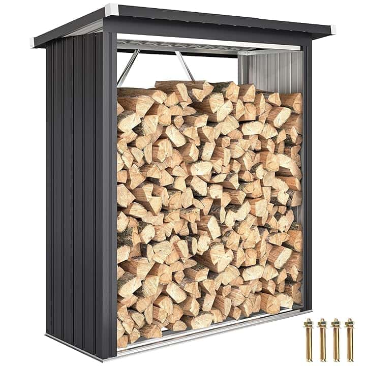 Outsunny Portalegna da Esterno, Legnaia da Esterno in Acciaio Zincato, Capanno Casetta Porta Legna con Base Rialzata e Tetto Inclinato, Montaggio Veloce, 0.77 m², 150x66.5x150 cm, Grigio Scuro