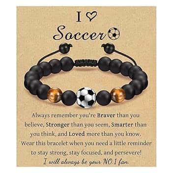 COYUN COYUN Bracciale da Calcio Regali, Bracciale Calcio 3D Pietra Naturale Occhio di Tigre giallo, Idee Regalo Ragazzo 5 6 7 8 9 10 11 12 Anni Regalo di Compleanno per Ragazzi, Figlio, Nipote e Fratello