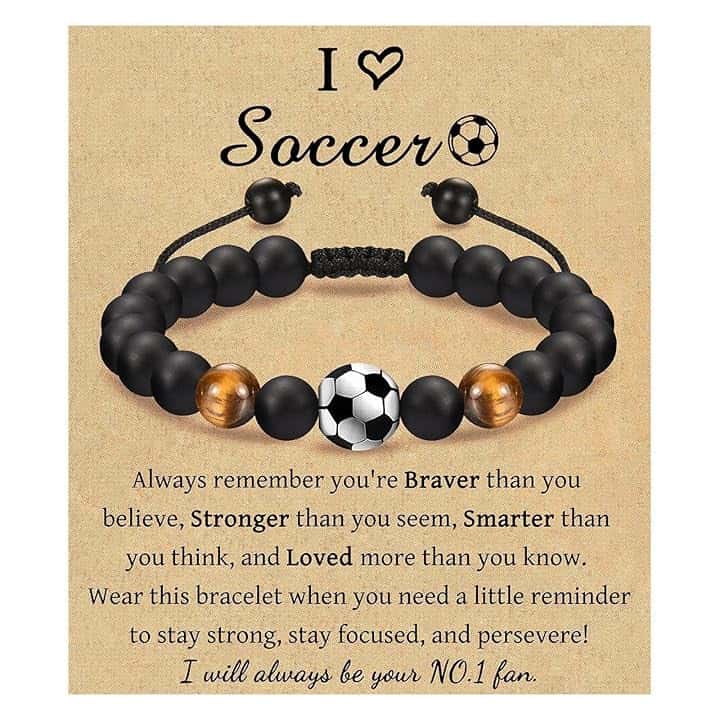 COYUN COYUN Bracciale da Calcio Regali, Bracciale Calcio 3D Pietra Naturale Occhio di Tigre giallo, Idee Regalo Ragazzo 5 6 7 8 9 10 11 12 Anni Regalo di Compleanno per Ragazzi, Figlio, Nipote e Fratello