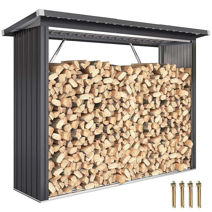 Outsunny Portalegna da Esterno, Legnaia da Esterno in Acciaio Zincato, Capanno Casetta Porta Legna con Base Rialzata e Tetto Inclinato, Montaggio Veloce, 1.12m³, 213x66.5x150 cm, Grigio Scuro