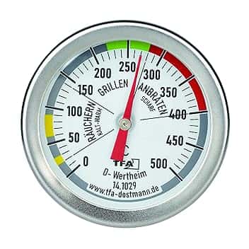 TFA Dostmann Termometro analogico per BBQ, 14.1029, per misurare la temperatura della camera di cottura, per grill/, in acciaio inox, per forno a legna, termometro per carne, termometro da cucina