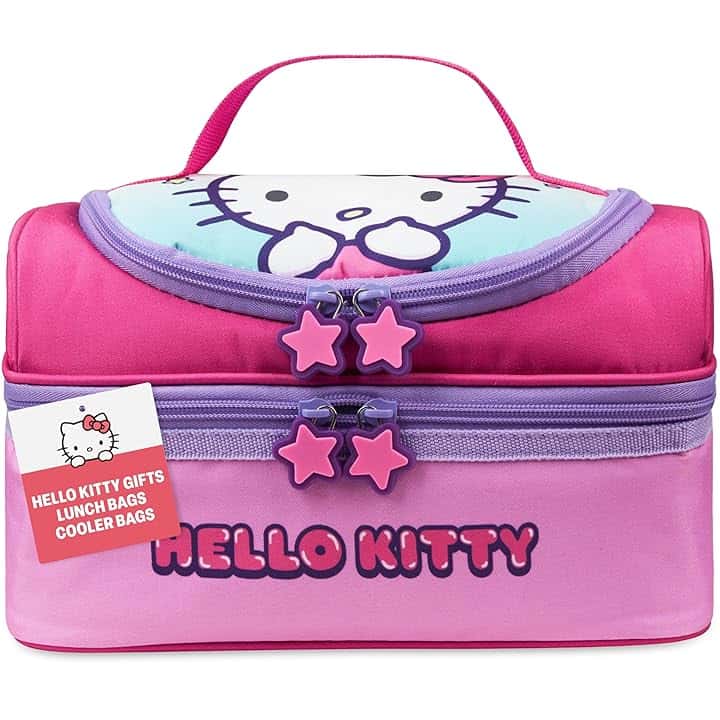 Get Trend Hello Kitty Borsa Porta Pranzo Bambini con Scomparti a Due Piani Spuntini Kawaii Borsa Frigo Pranzo per Picnic Scuola Regali Bambini (Rosa Hello Kitty)