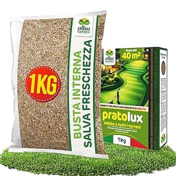 Albagarden - Semi Prato Universale Resistente - 40m² - Per Zone Ombreggiate e Soleggiate - Sementi Erba per Tappeti Erbosi Inverno Estate - Calpestabile - Rapida Crescita per ogni tipo di Terreno