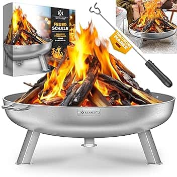 KESSER Braciere da 2,5 mm di spessore, in acciaio legato, Ø 80 cm, braciere con gancio da 42 cm, scarico dell'acqua in ghisa e 2 maniglie stabili, braciere per camino in legno e carbone, per giardino