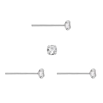DENI 3 Orecchini a lobo, barra dritta in argento, con zircone rotondo e brillante, 2 mm, barra sottile da 0,6 mm, argento sterling