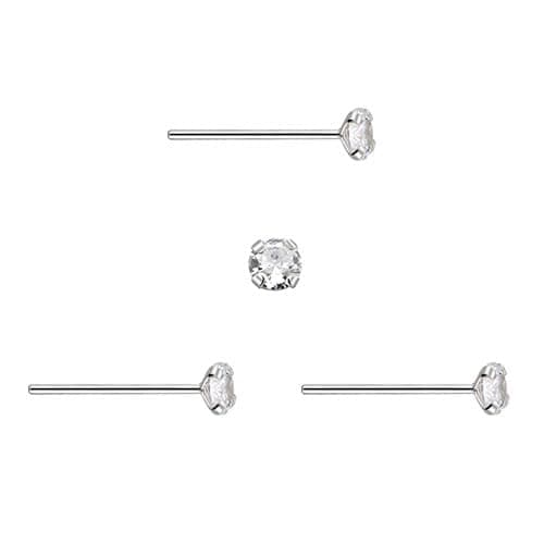 DENI 3 Orecchini a lobo, barra dritta in argento, con zircone rotondo e brillante, 2 mm, barra sottile da 0,6 mm, argento sterling