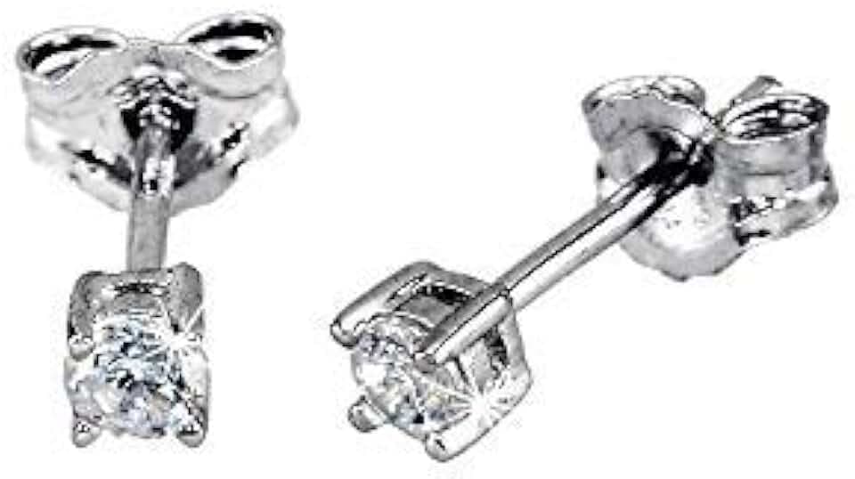 Gioielleria Bucci ORECCHINI PUNTO LUCE SOLITARIO IN ARGENTO RODIATO ORO BIANCO CON ZIRCONI 3 MM - Argento 925