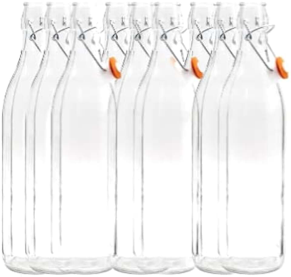 Emporio Enologico Vesuviano Set da 12 Bottiglia Costolata in Vetro con Tappo Ermetico 1 L
