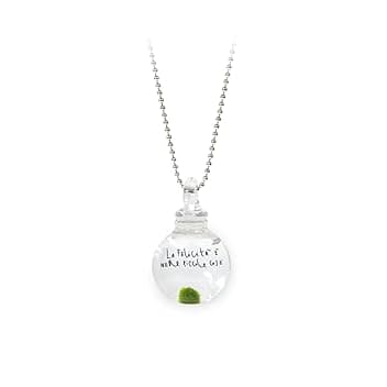 KAKI La Felicità è Nelle Piccole Cose Collana Marimino Edition con Marimo vero, vetro soffiato artigianale, acciaio inossidabile anallergico, fatta a mano in Italia