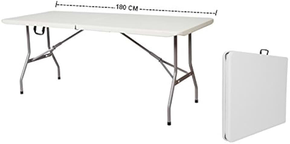 GrecoShop Tavolo/Tavola Pieghevole a Valigetta Piano in Plastica HDPE Perfetto per Picnic Giardino Campeggio Feste Fiera Sagre Terrazza Bar Pub 180cm X 75cm X 74cm (Cod. 5477)
