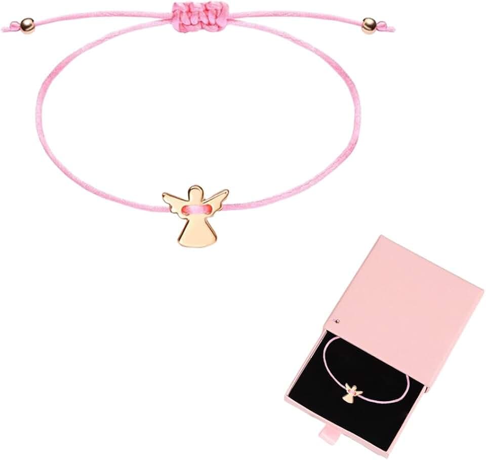 OUDQFCJ Braccialetto con angelo custode, in argento, regolabile, per comunione, regalo per ragazze, piccoli regali per comunione con confezione regalo