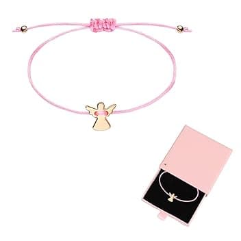 OUDQFCJ Braccialetto con angelo custode, in argento, regolabile, per comunione, regalo per ragazze, piccoli regali per comunione con confezione regalo
