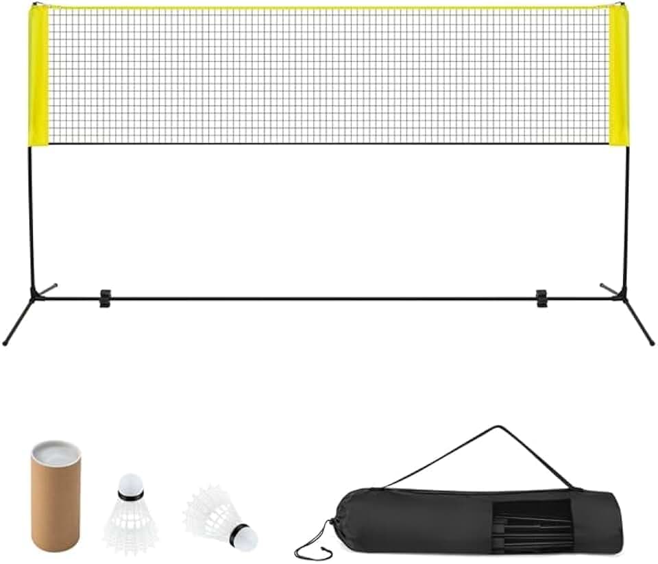 LIFEZEAL Rete da Badminton, Altezza Regolabile, Rete Tennis Portatile 2 Volani, Tappi per Piedi, Morsetti e Borsa, per Uso Interno ed Esterno, per Pallavolo, Pickleball