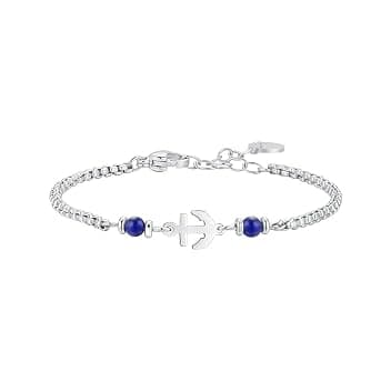Luca Barra Bracciale da Bambino in Acciaio con Ancora e Perle Blu, Modello JB254