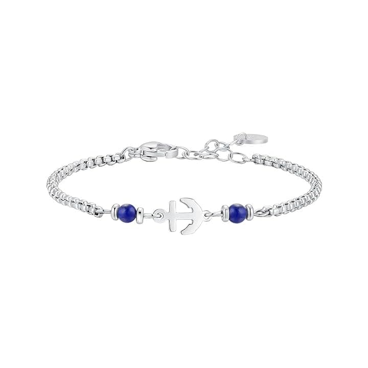 Luca Barra Bracciale da Bambino in Acciaio con Ancora e Perle Blu, Modello JB254