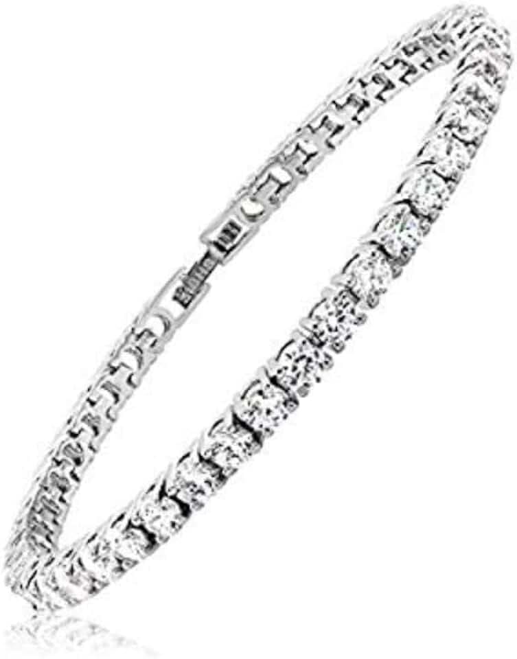 Light-Jewelry Bracciale Tennis Uomo Donna con Zirconi, Placcato Oro Bianco 18k, Design di Alta Qualità Fatto a Mano, adatta per ogni evento