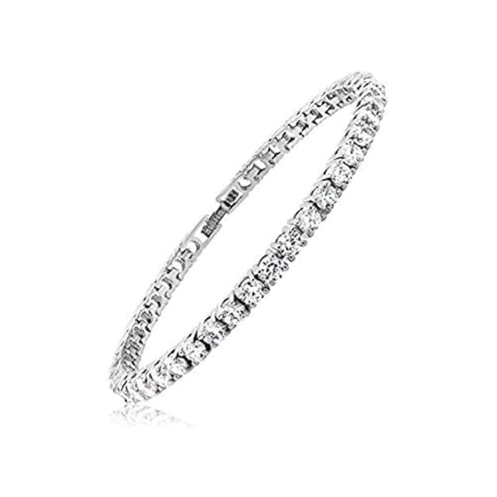 Light-Jewelry Bracciale Tennis Uomo Donna con Zirconi, Placcato Oro Bianco 18k, Design di Alta Qualità Fatto a Mano, adatta per ogni evento