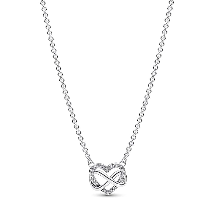 PANDORA Moments - Collana cuore infinito placcata in oro 14k con pietre di zirconia cubica incolori