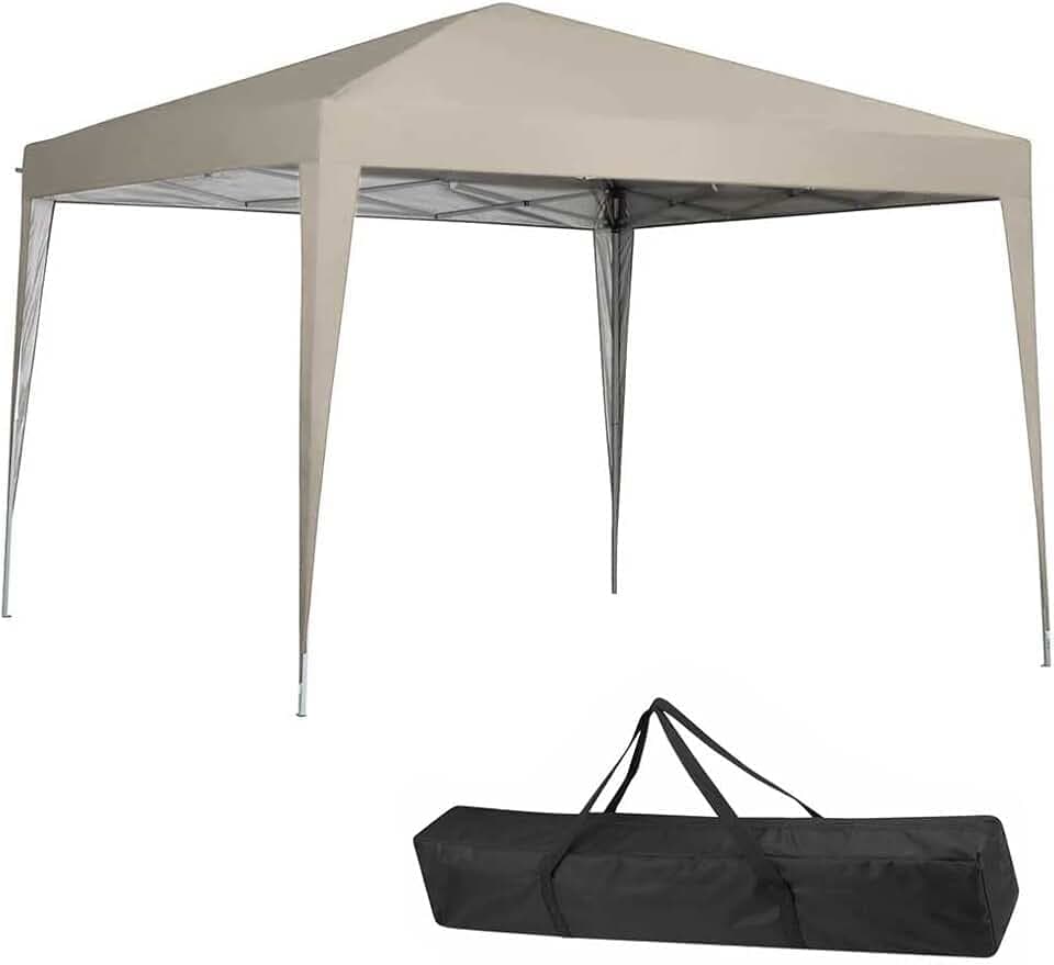 BAKAJI Gazebo 3 x 3 metri Pieghevole Tessuto Poliestere Impermeabile Struttura in Metallo Richiudibile a Fisarmonica Tendone Portatile Fiera Mercato Giardino Esterno + Sacca per Trasporto (Beige)