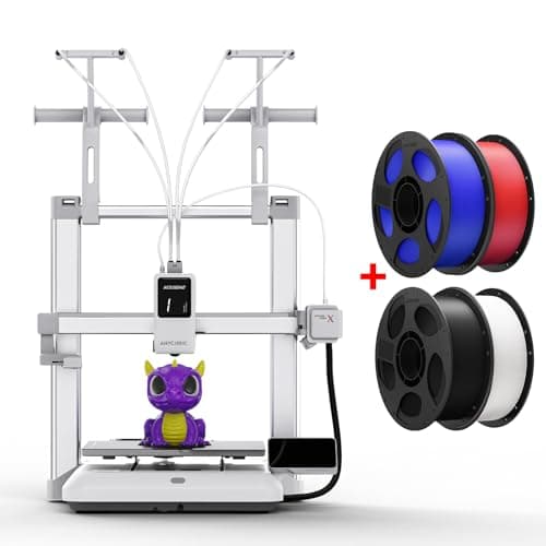 Anycubic Kobra X Multicolore Stampante 3D & PLA+ Filamento Nero&Bianco&Rosso&Blu 4KG, Stampa a 4 Colori, Velocità Elevata di 600 mm/s