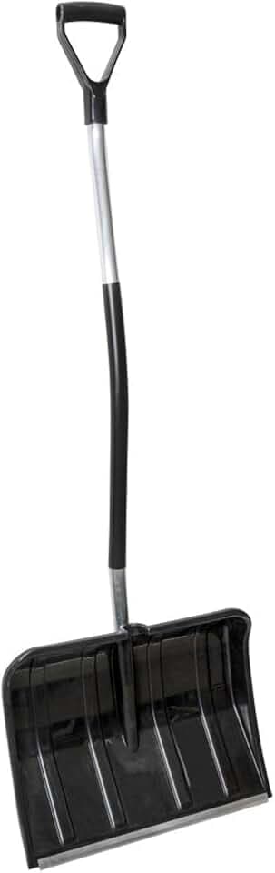Pala da neve ergonomica e stabile, lama da 46 cm con bordo in metallo, manico in acciaio verniciato a polvere e impugnatura morbida a D, pala da neve resistente all'inverno (130 cm di lunghezza totale