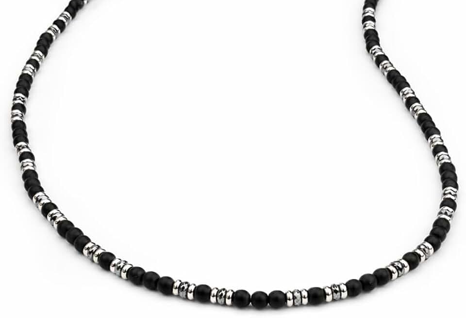 SAGA GIOIELLI Collana Uomo con pietre naturali lapislazzuli e inserti in Acciaio Inox - Regalo Uomo Fidanzato Marito Acciaio - Confezione Regalo (Lunghezza 50 cm + 5,5 cm)