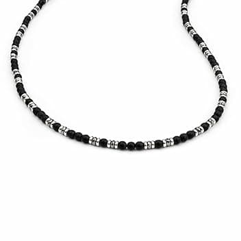 SAGA GIOIELLI Collana Uomo con pietre naturali lapislazzuli e inserti in Acciaio Inox - Regalo Uomo Fidanzato Marito Acciaio - Confezione Regalo (Lunghezza 50 cm + 5,5 cm)