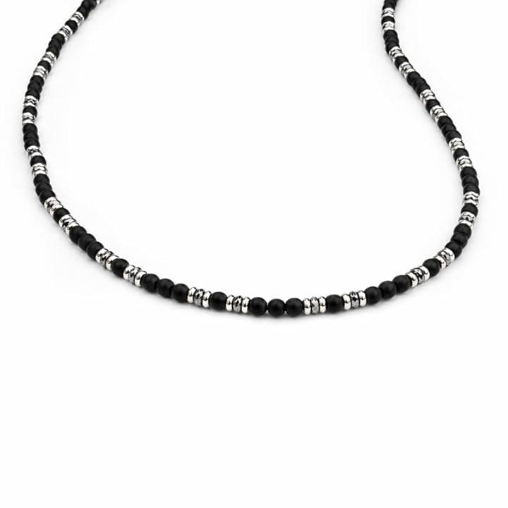 SAGA GIOIELLI Collana Uomo con pietre naturali lapislazzuli e inserti in Acciaio Inox - Regalo Uomo Fidanzato Marito Acciaio - Confezione Regalo (Lunghezza 50 cm + 5,5 cm)