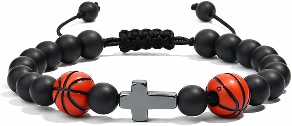 Luxorium Regali Comunione Maschio Bracciale Bambino Comunione Basket Pietra Naturale Regolabile Idea Regalo per Cresima e Confermazione