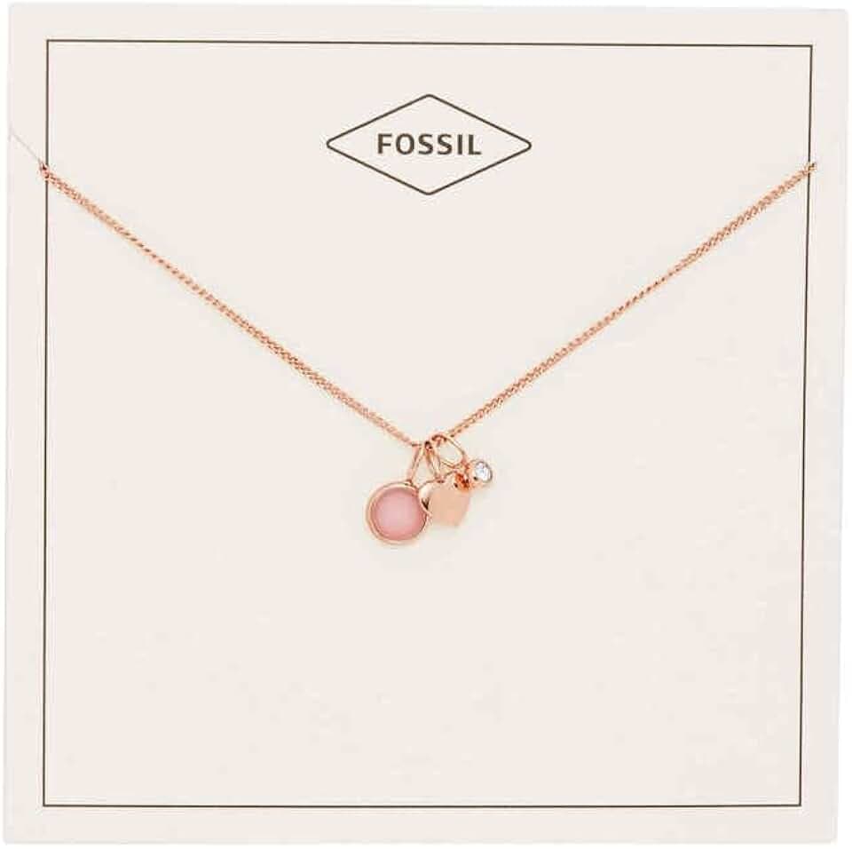 Fossil Collana con ciondolo rotondo da donna in acciaio inossidabile con chiusura a moschettone, tonalità oro rosa