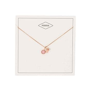 Fossil Collana con ciondolo rotondo da donna in acciaio inossidabile con chiusura a moschettone, tonalità oro rosa