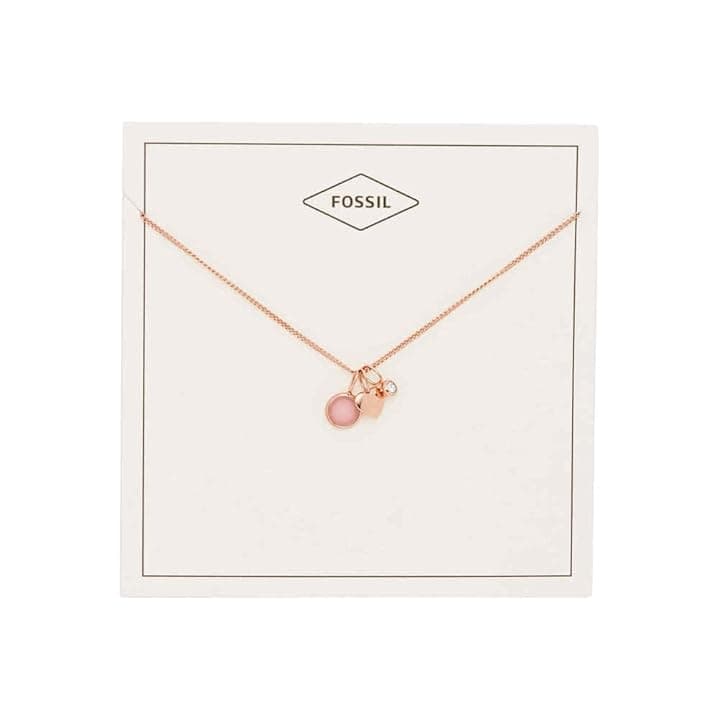 Fossil Collana con ciondolo rotondo da donna in acciaio inossidabile con chiusura a moschettone, tonalità oro rosa