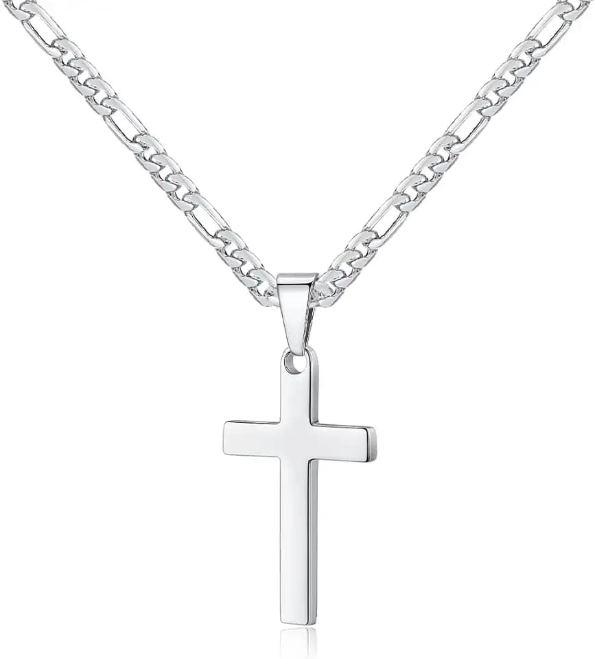 LQIOACU Collana Crocifisso Argento e Acciaio - Gioielli Croce Regalo Pasqua