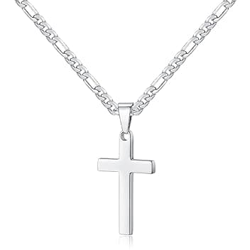 LQIOACU Collana da uomo a croce in acciaio inox argento