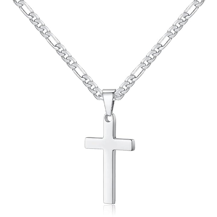 LQIOACU Collana da uomo a croce in acciaio inox argento