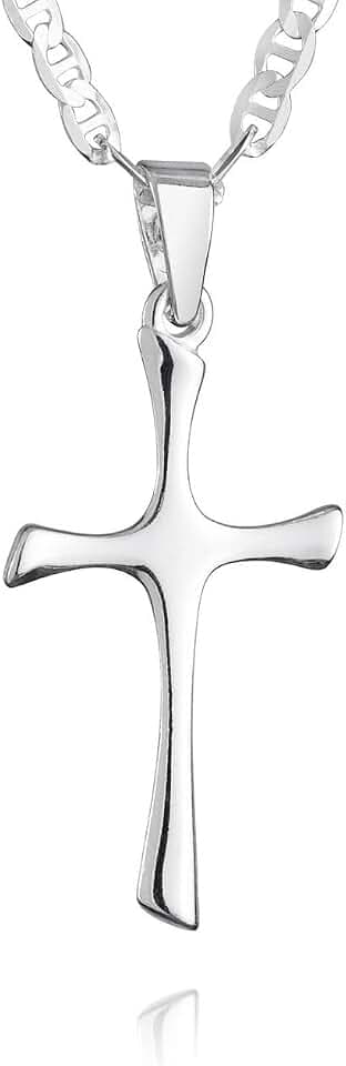 fish Ciondolo a forma di croce in argento Sterling 925 per ragazzi e ragazze